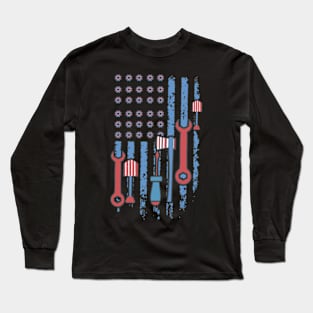 America Flag with working tools laborer happy labor day tee Long Sleeve T-Shirt